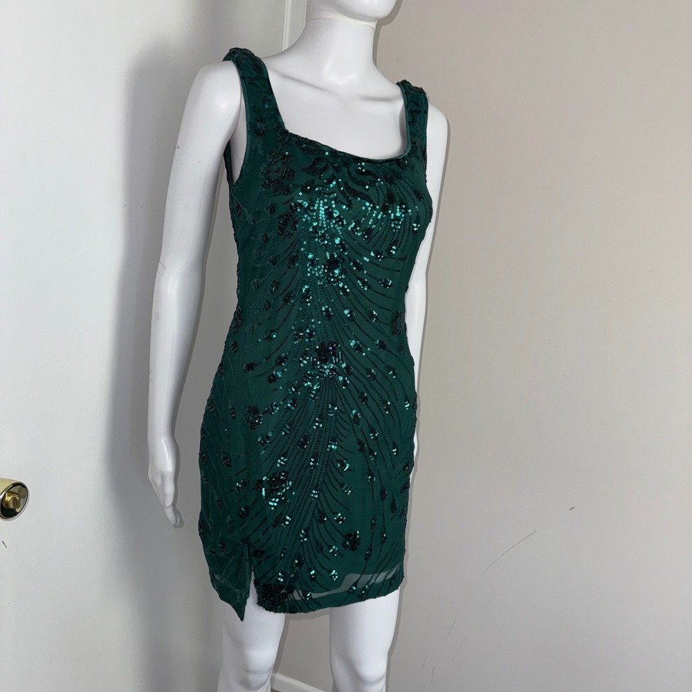 Micas Sequin Mini Dress Sleeveless Party Cocktail Bodycon Green Size M‎